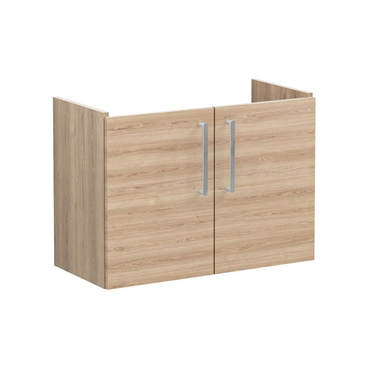VitrA Root Flat 80cm 2 Door Wall Hung Slim Washbasin Unit - Natural Oak