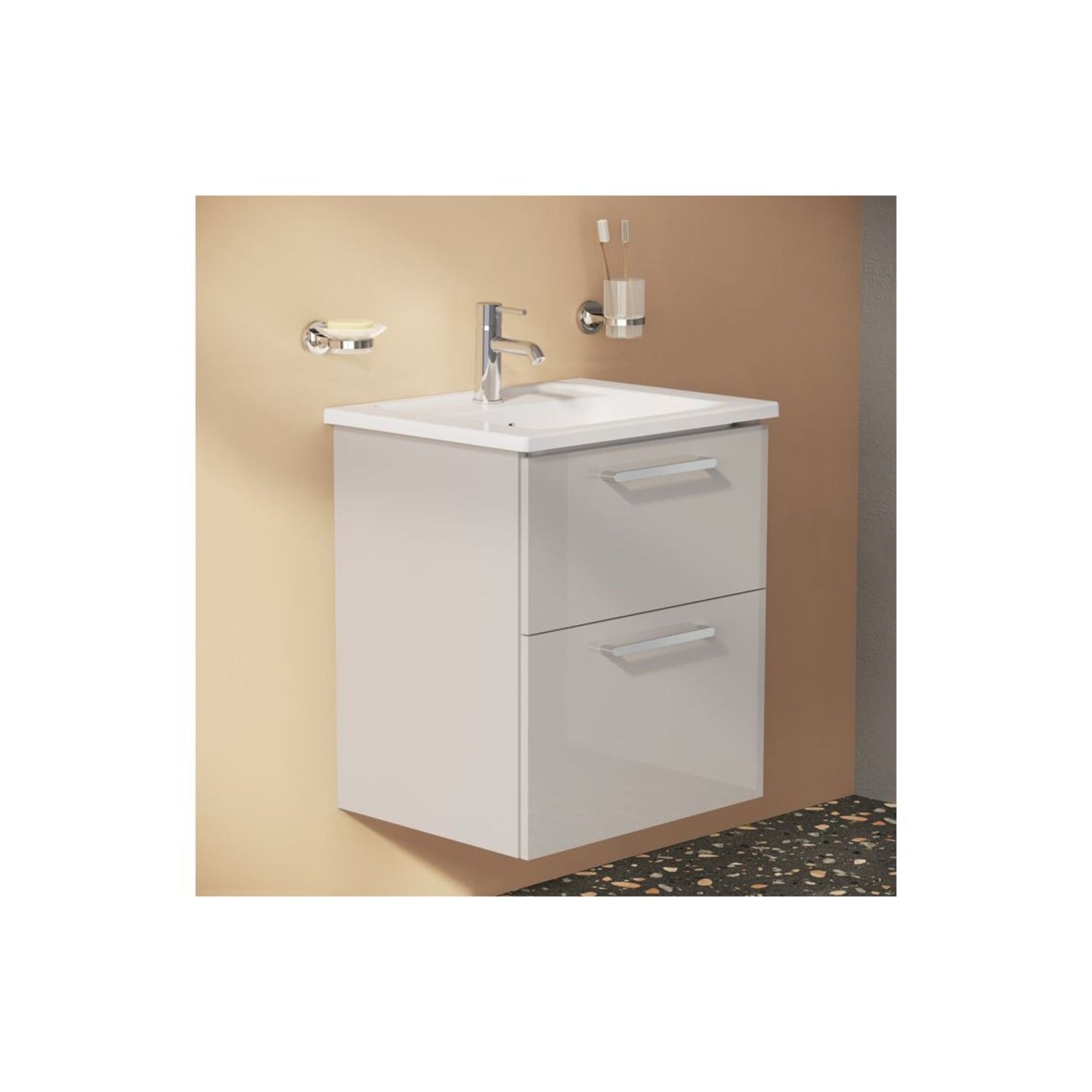 VitrA Root Flat 60cm 2 Drawer Washbasin Unit - Bright Sahara Beige