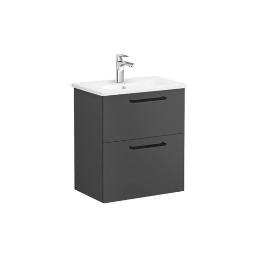 VitrA Zentrum Compact 60cm 2 Drawer W/H Washbasin Unit - Matt Storm Grey