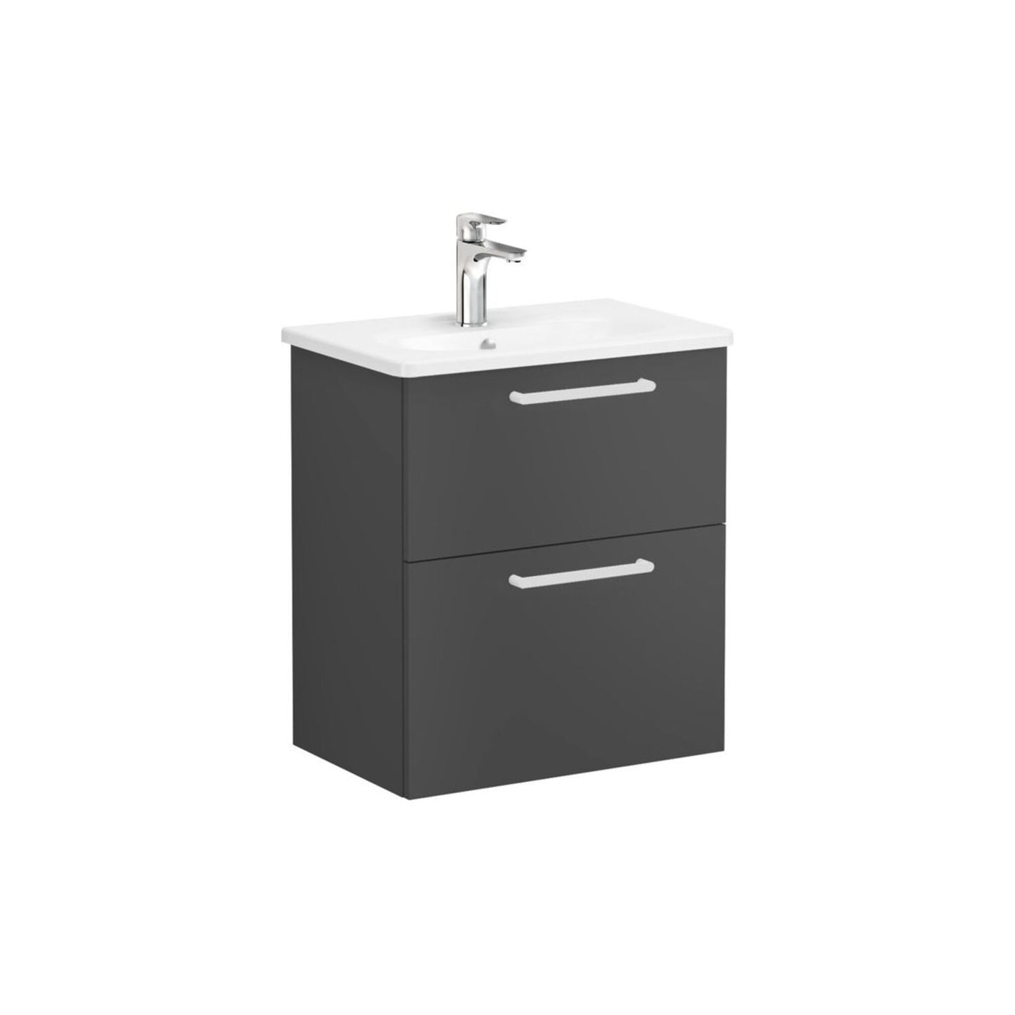 VitrA Zentrum Compact 60cm 2 Drawer W/H Washbasin Unit - Matt Storm Grey
