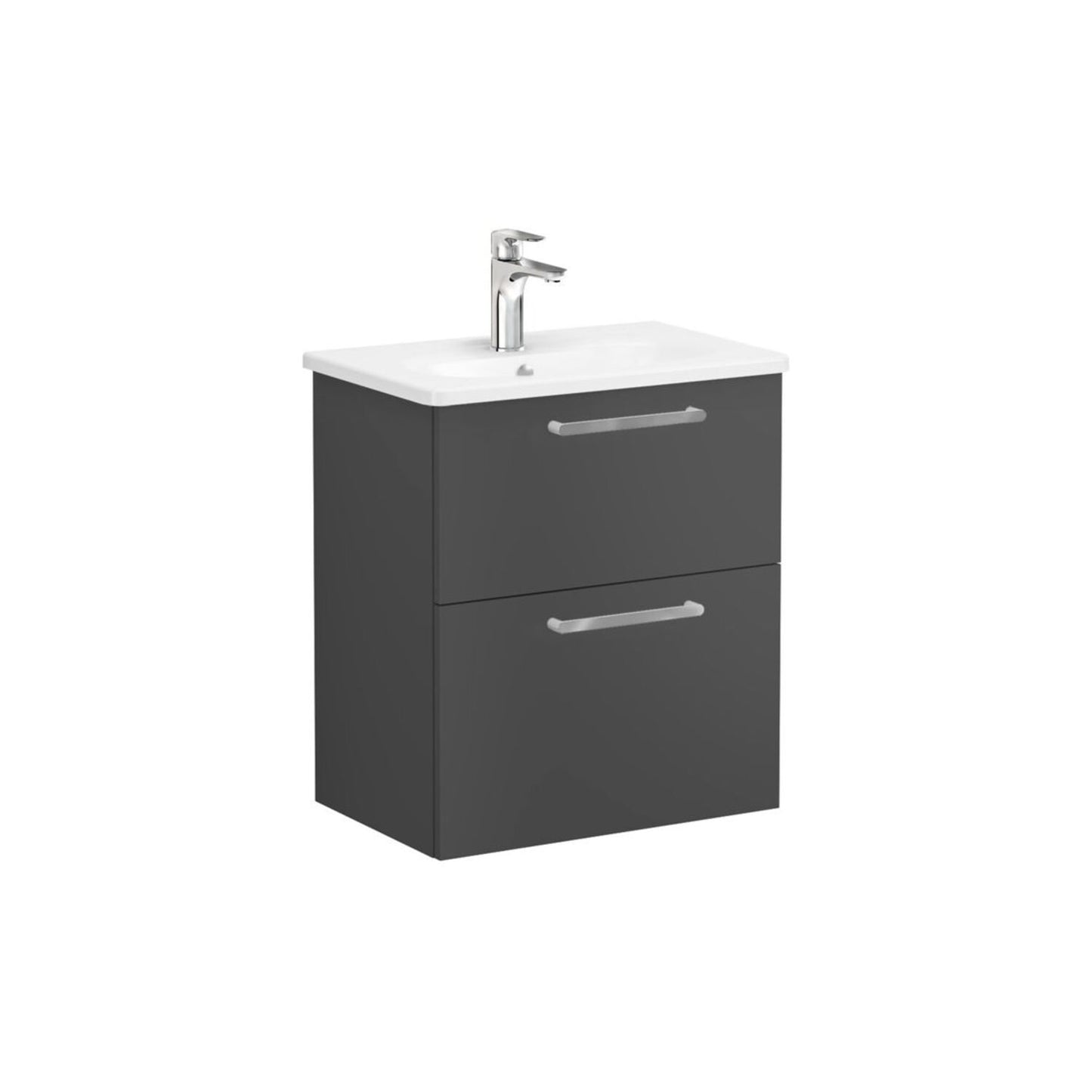 VitrA Zentrum Compact 60cm 2 Drawer W/H Washbasin Unit - Matt Storm Grey