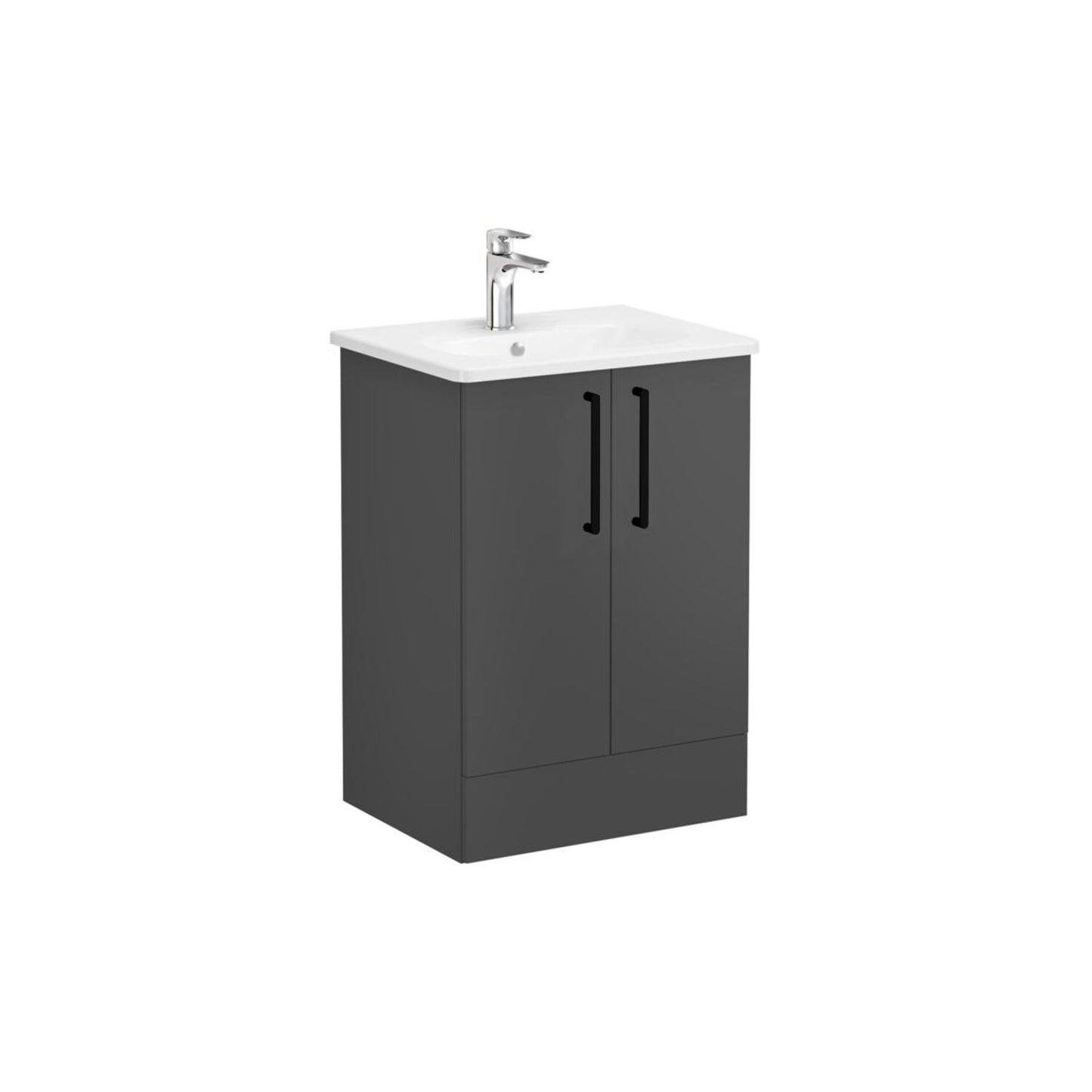 VitrA Zentrum 60cm 2 Drawer F/S Washbasin Unit - Matt Storm Grey