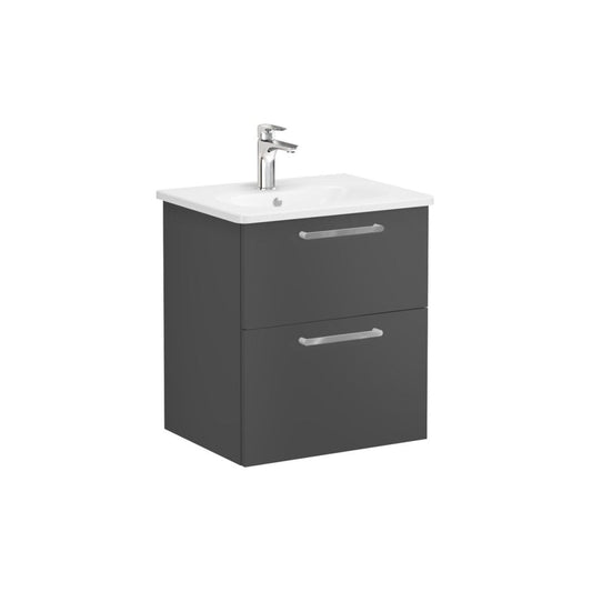 VitrA Zentrum 60cm 2 Drawer W/H Washbasin Unit - Matt Storm Grey