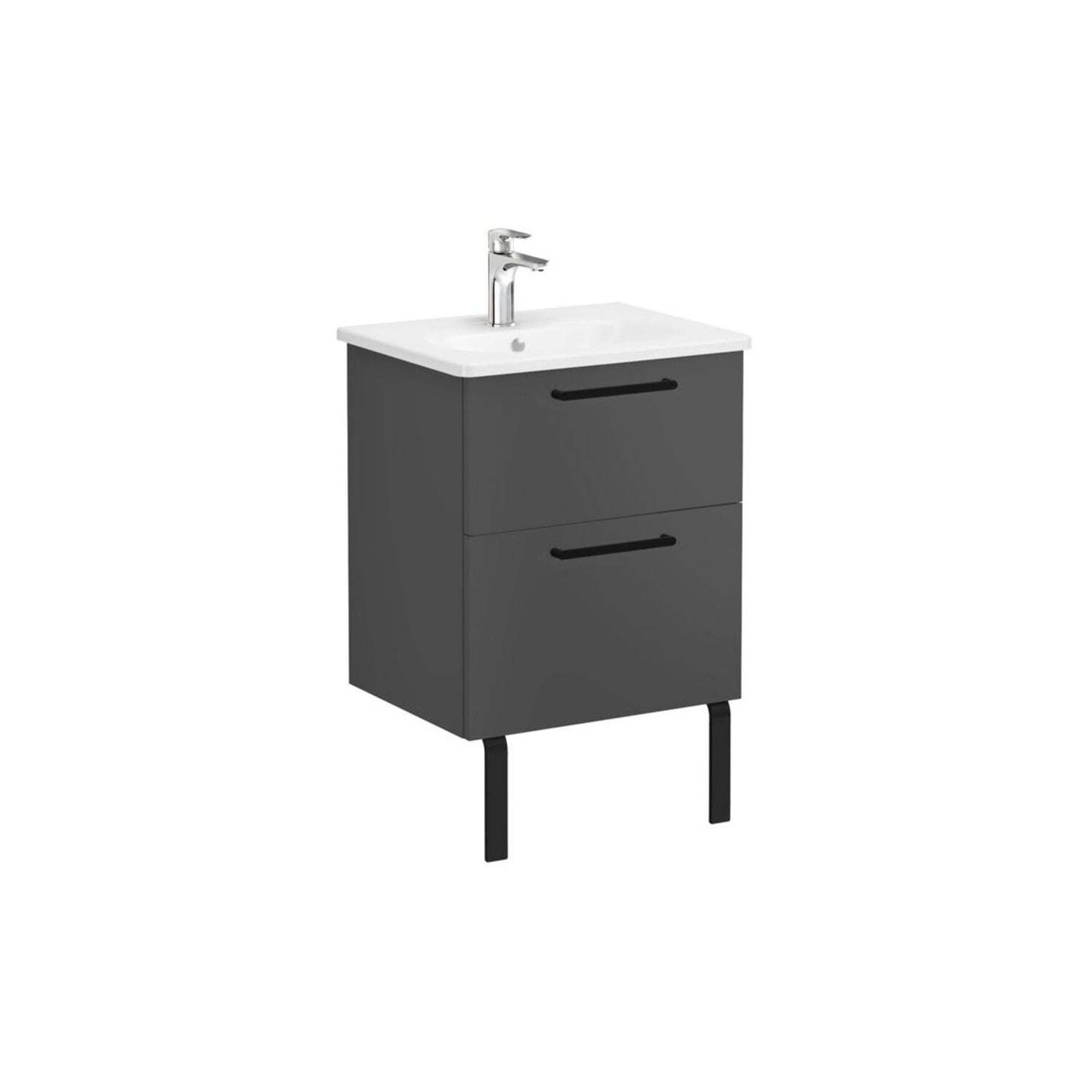 VitrA Zentrum 60cm 2 Drawer W/H Washbasin Unit - Matt Storm Grey