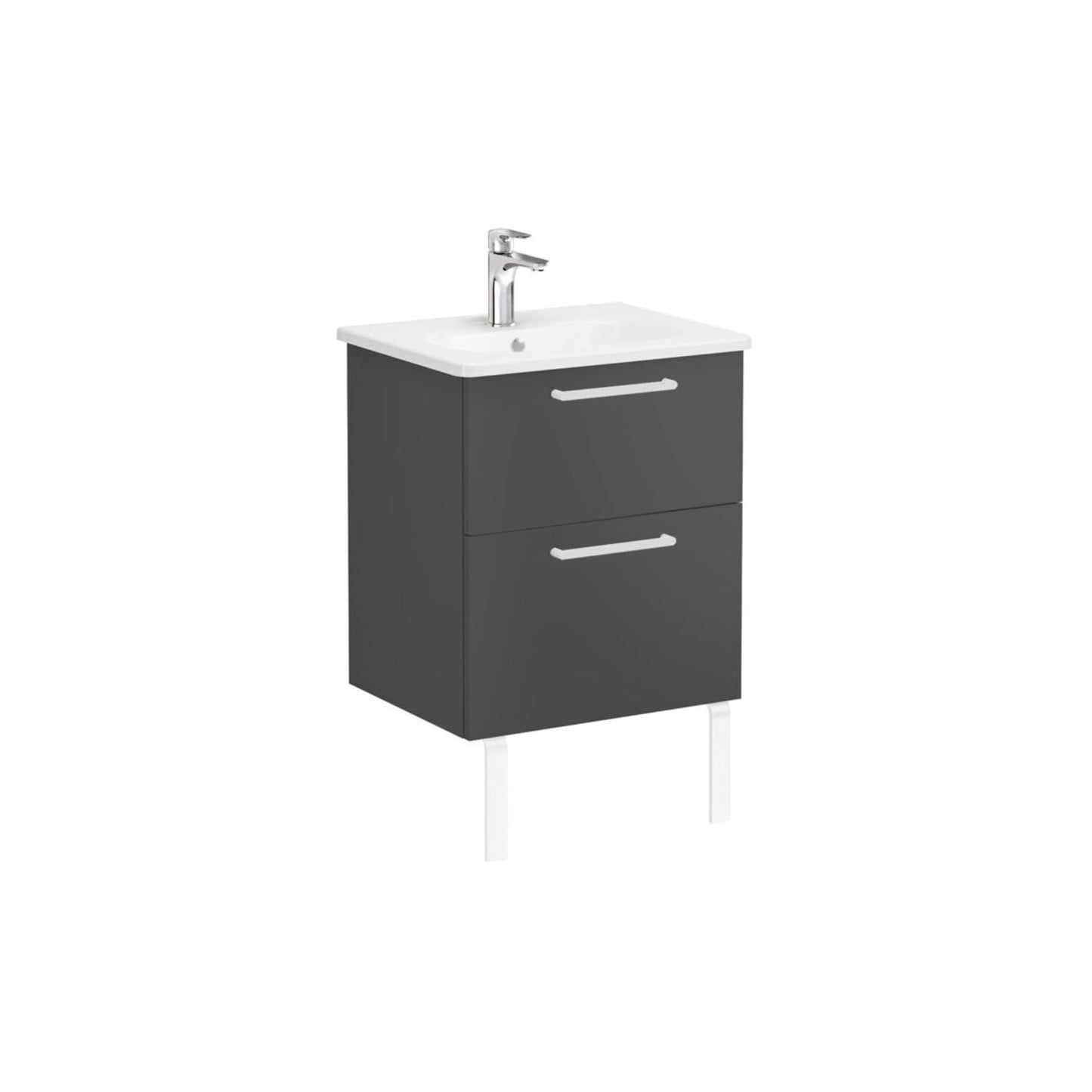 VitrA Zentrum 60cm 2 Drawer W/H Washbasin Unit - Matt Storm Grey