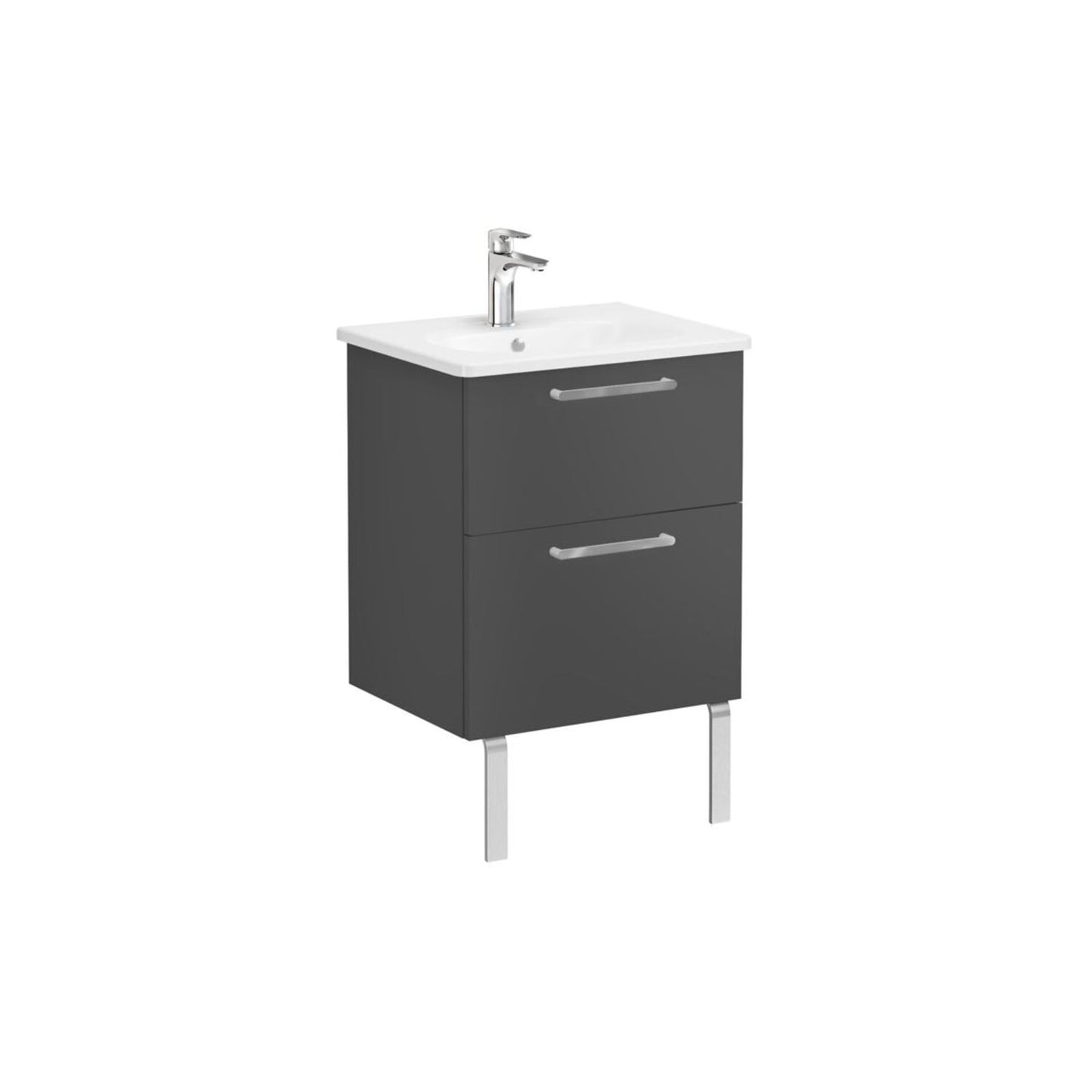 VitrA Zentrum 60cm 2 Drawer W/H Washbasin Unit - Matt Storm Grey
