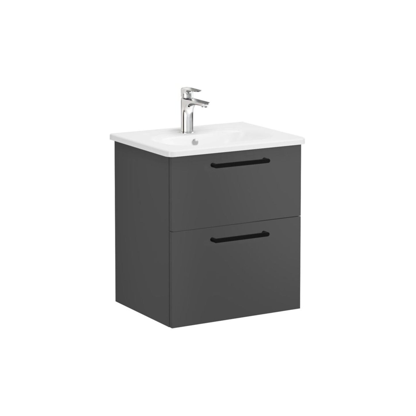VitrA Zentrum 60cm 2 Drawer W/H Washbasin Unit - Matt Storm Grey