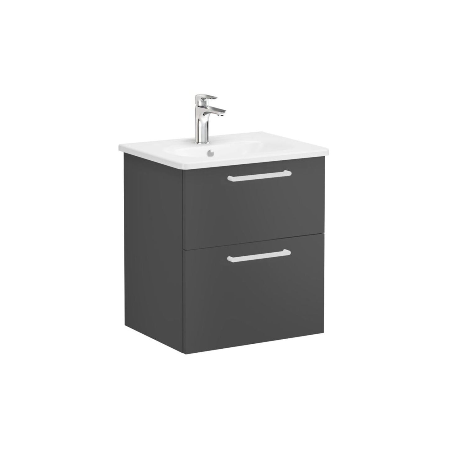 VitrA Zentrum 60cm 2 Drawer W/H Washbasin Unit - Matt Storm Grey