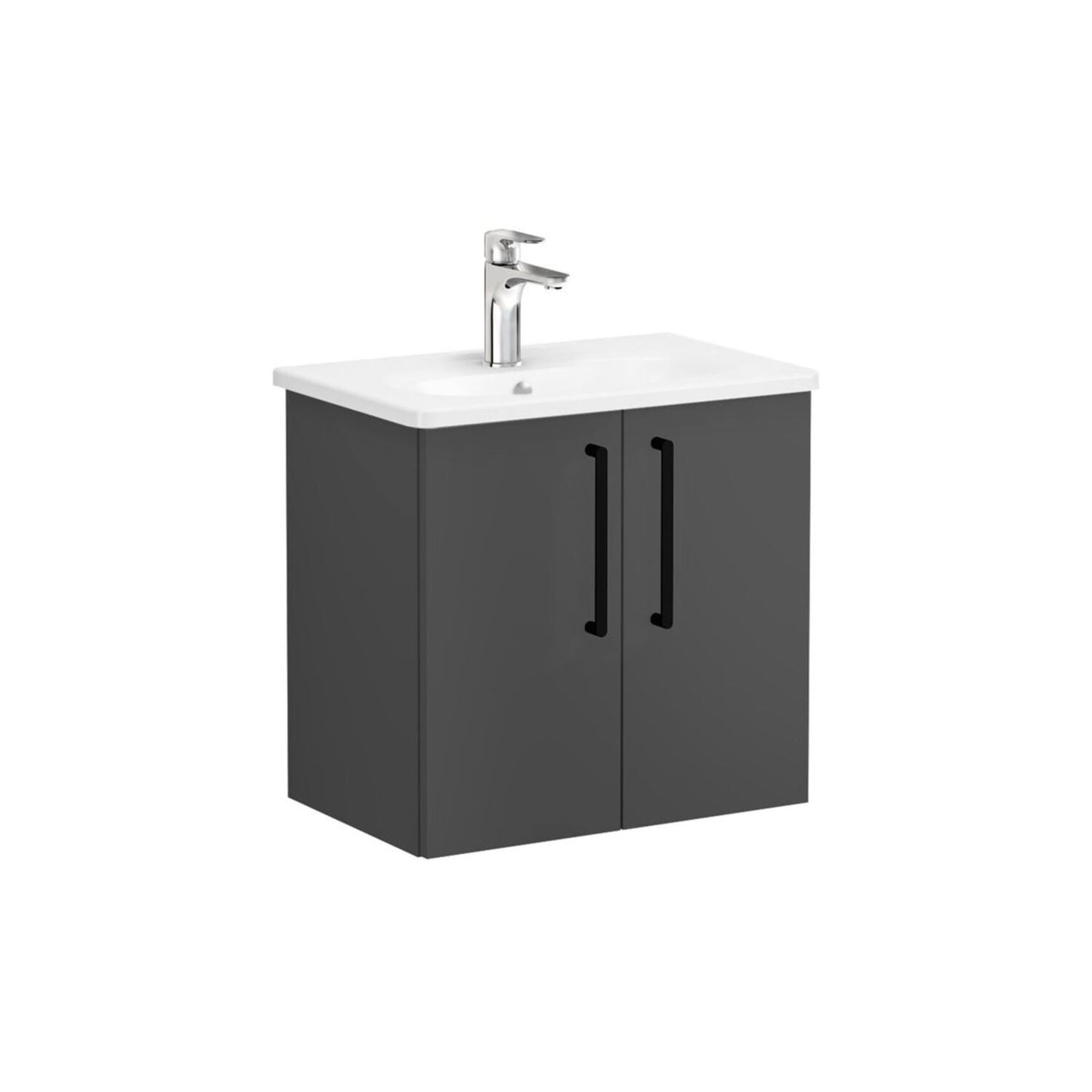 VitrA Zentrum Compact 60cm 2 Door W/H Washbasin Unit - Matt Storm Grey