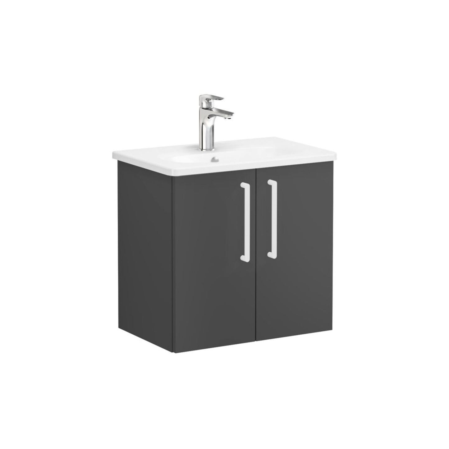 VitrA Zentrum Compact 60cm 2 Door W/H Washbasin Unit - Matt Storm Grey