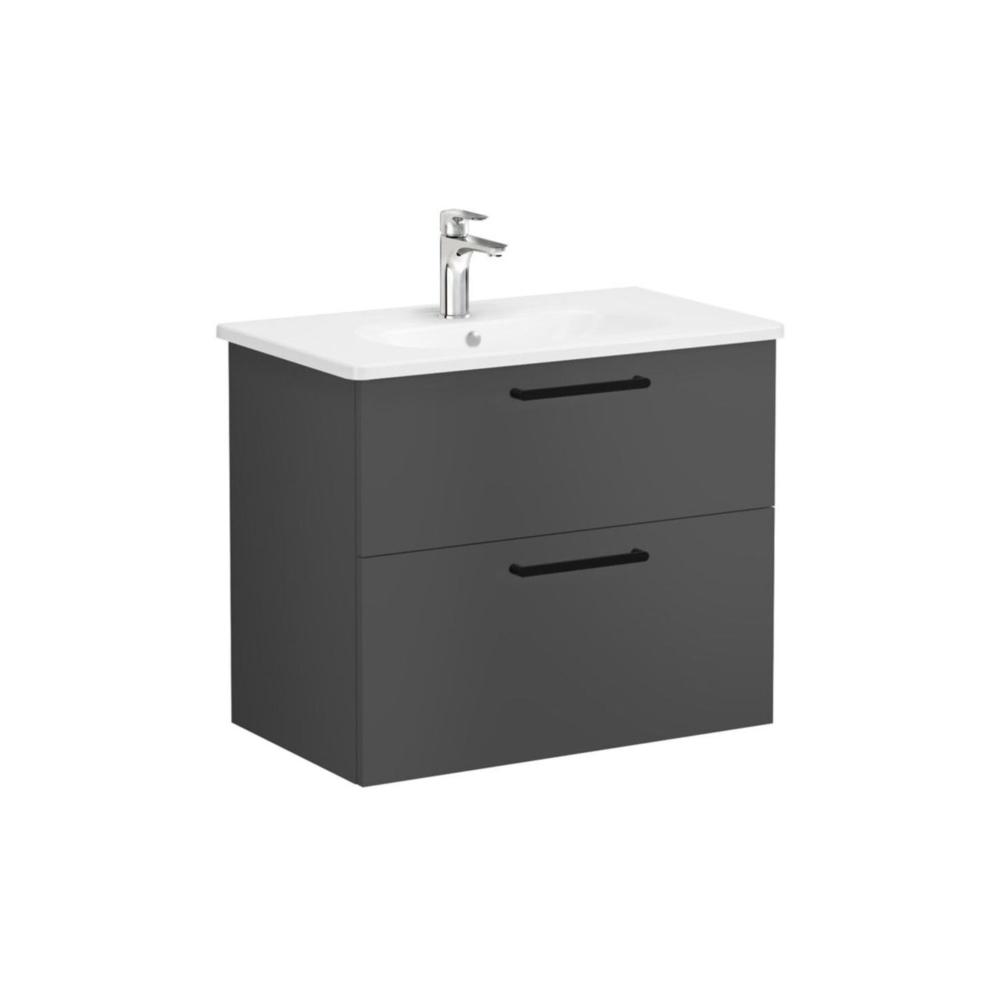 VitrA Zentrum 80cm 2 Drawer W/H Washbasin Unit - Matt Storm Grey