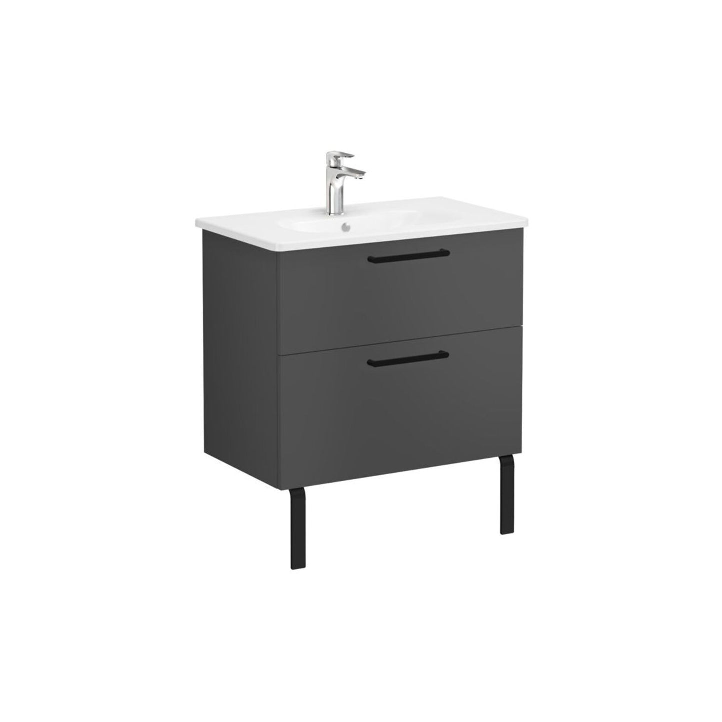 VitrA Zentrum 80cm 2 Drawer W/H Washbasin Unit - Matt Storm Grey