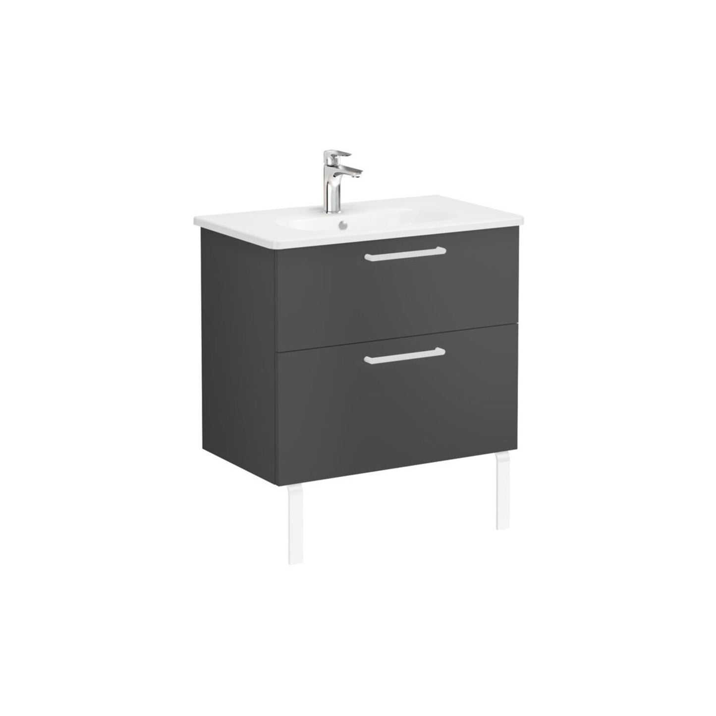 VitrA Zentrum 80cm 2 Drawer W/H Washbasin Unit - Matt Storm Grey