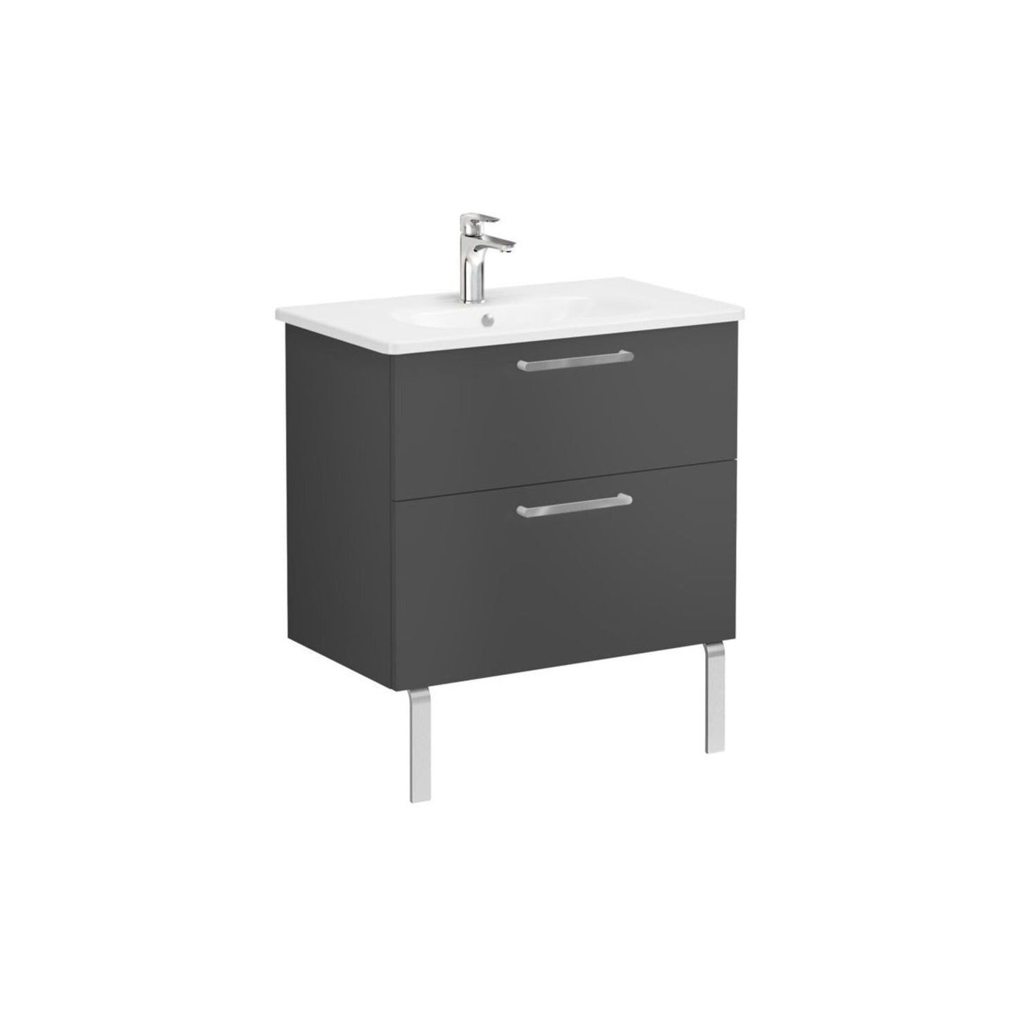 VitrA Zentrum 80cm 2 Drawer W/H Washbasin Unit - Matt Storm Grey