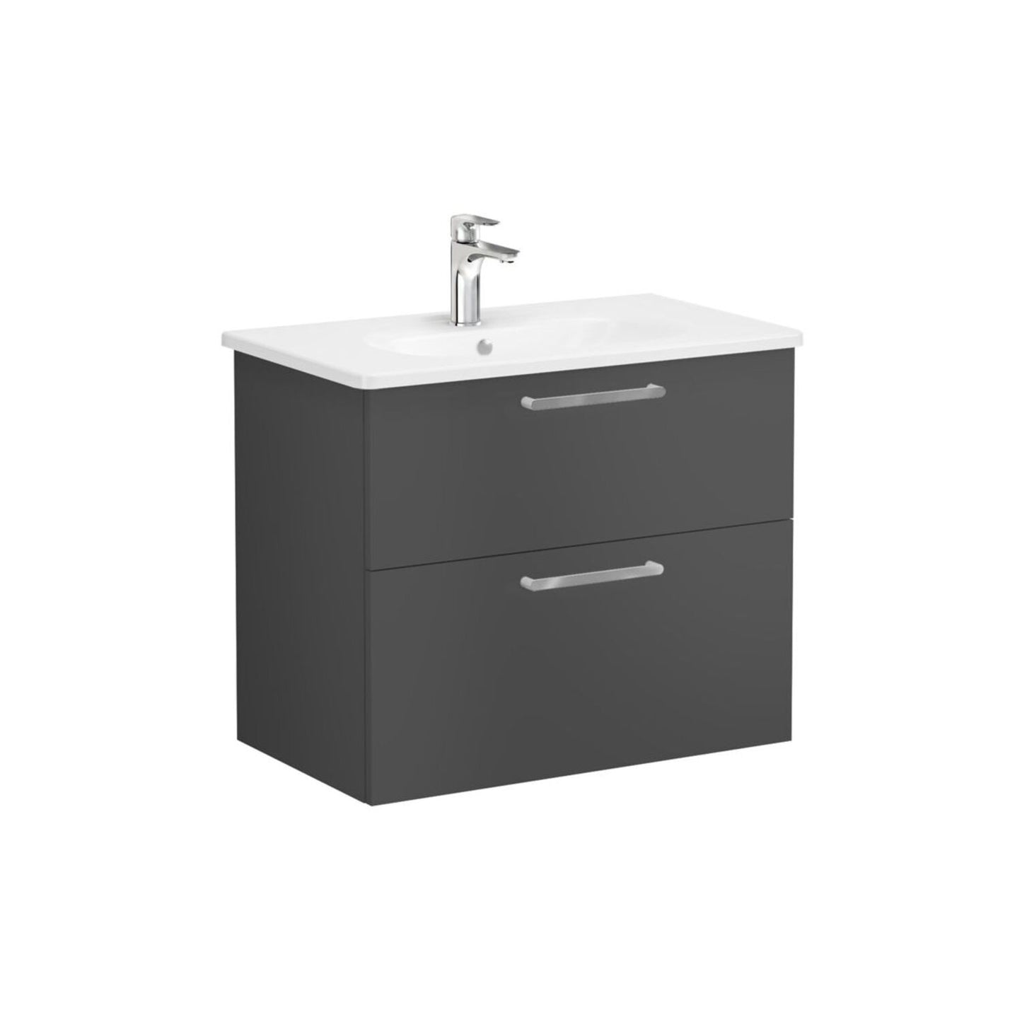 VitrA Zentrum 80cm 2 Drawer W/H Washbasin Unit - Matt Storm Grey
