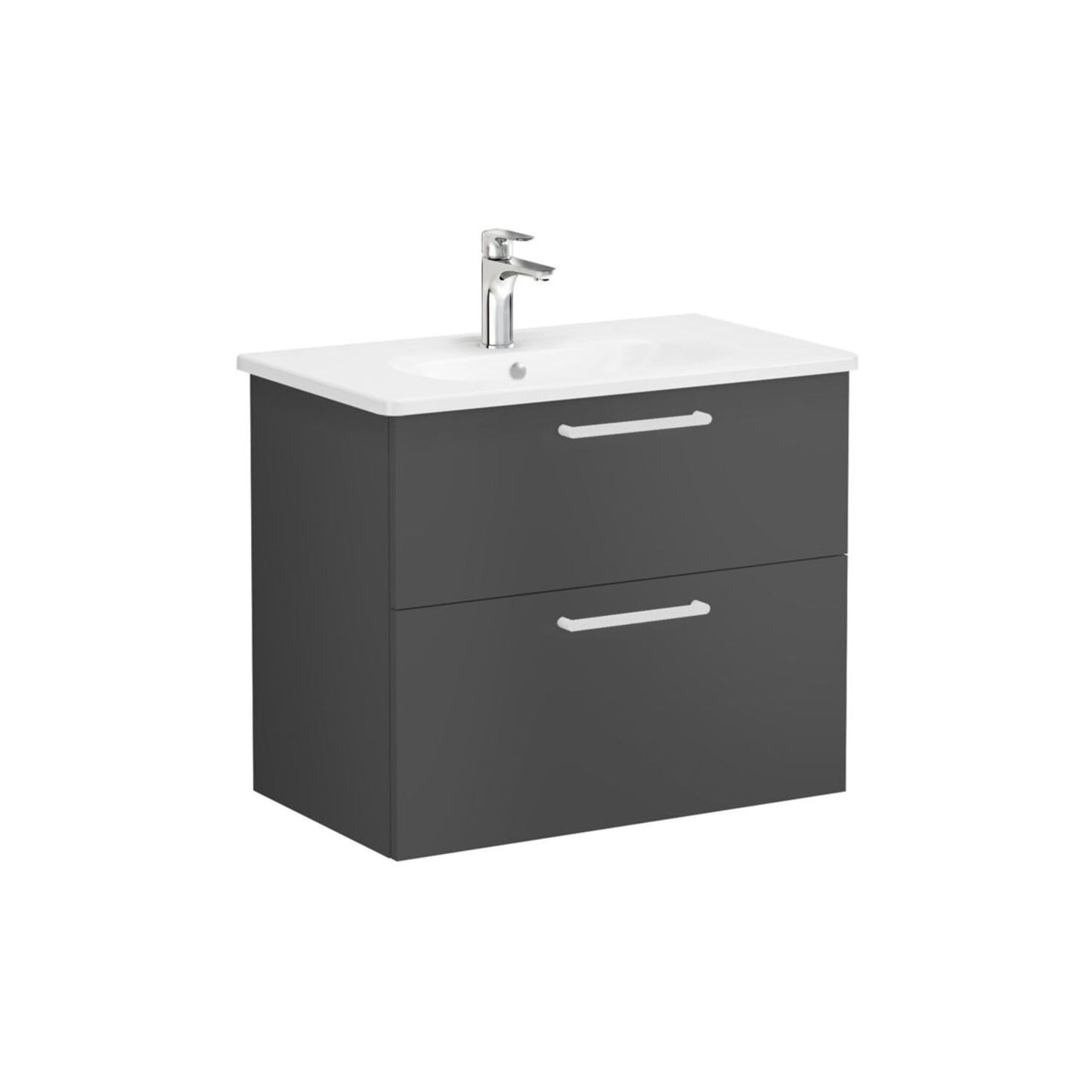 VitrA Zentrum 80cm 2 Drawer W/H Washbasin Unit - Matt Storm Grey