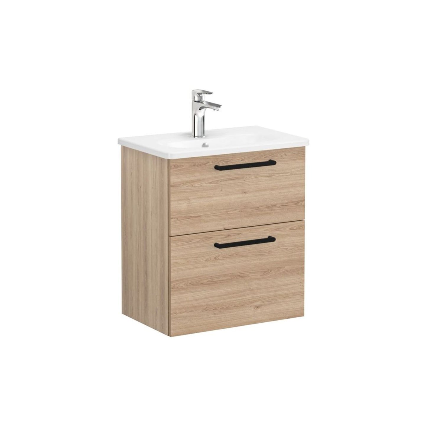 VitrA Zentrum Compact 60cm 2 Drawer W/H Washbasin Unit - Natural Oak