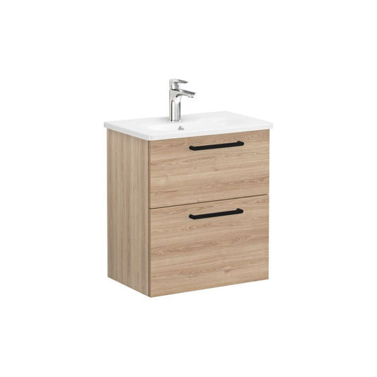 VitrA Zentrum Compact 60cm 2 Drawer W/H Washbasin Unit - Natural Oak