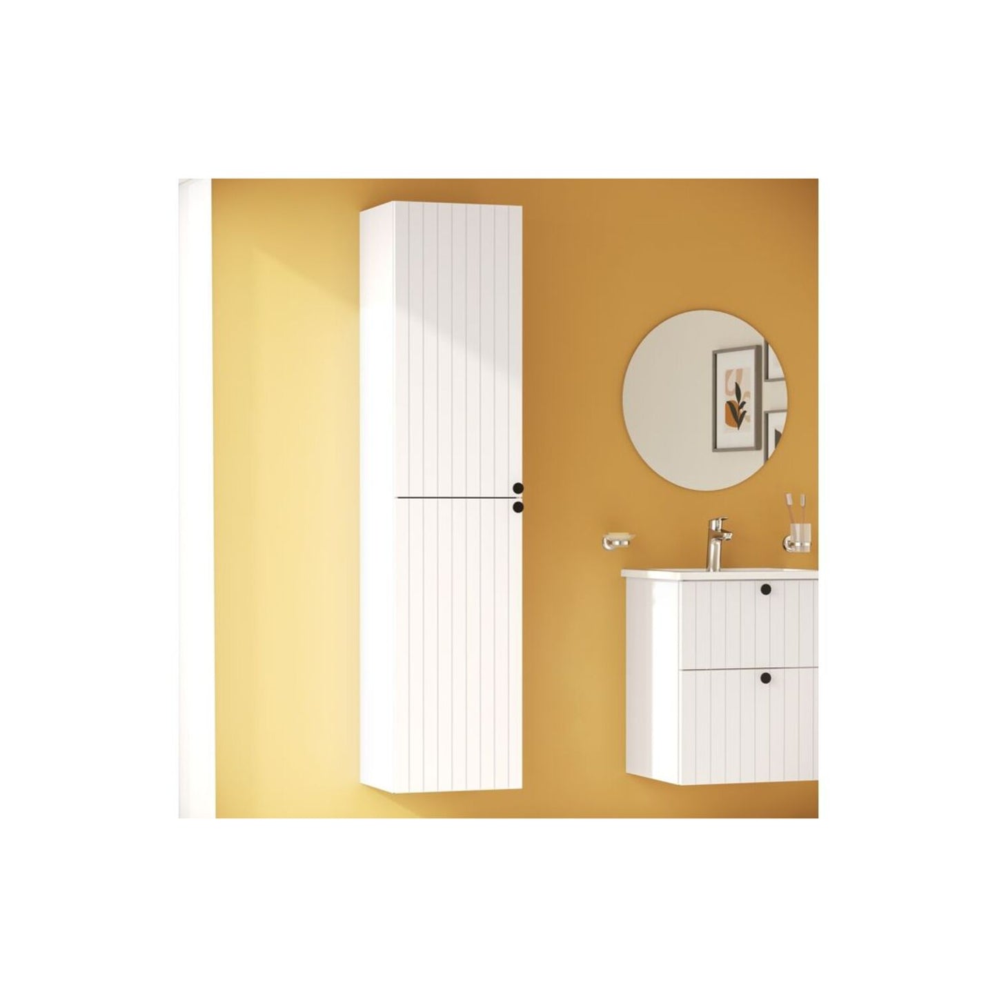 VitrA Root Groove 40cm 2 Door Tall Unit (LH Hinge) - Matt White
