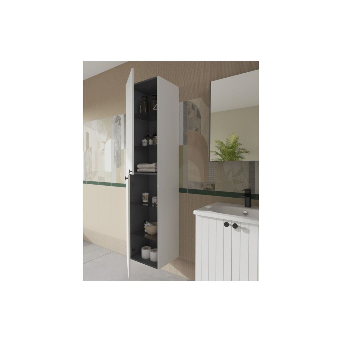 VitrA Root Groove 40cm 2 Door Tall Unit (LH Hinge) - Matt White