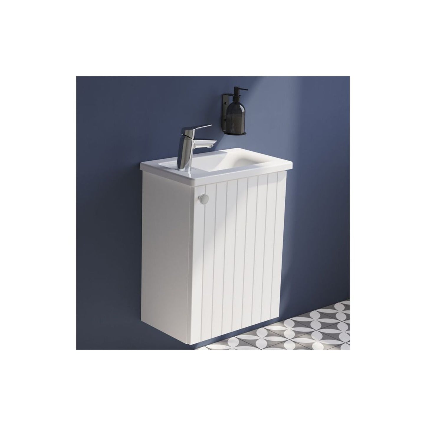 VitrA Root Groove 40cm 1 Door Wall Hung Slim Washbasin Unit (RH Hinge) - Matt White
