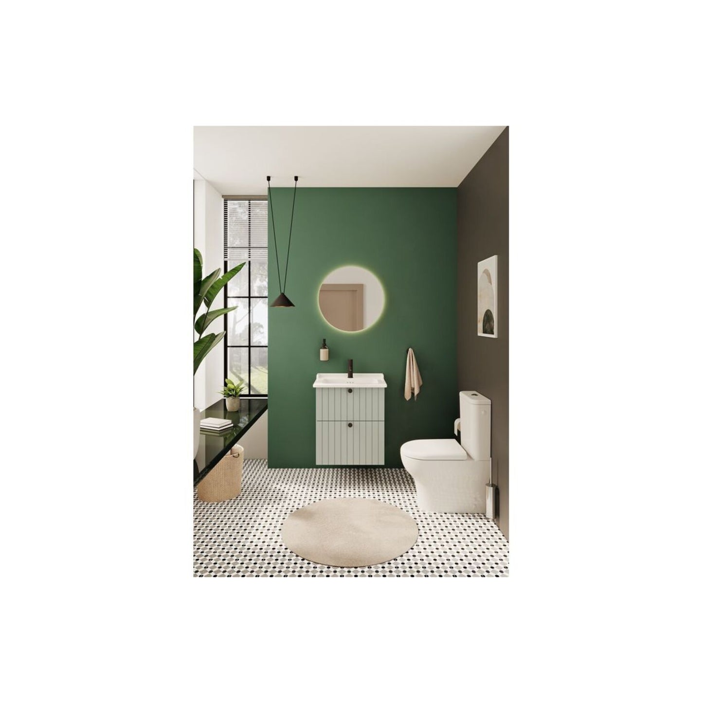 VitrA Root Groove 60cm 2 Drawer Washbasin Unit - Matt Retro Green