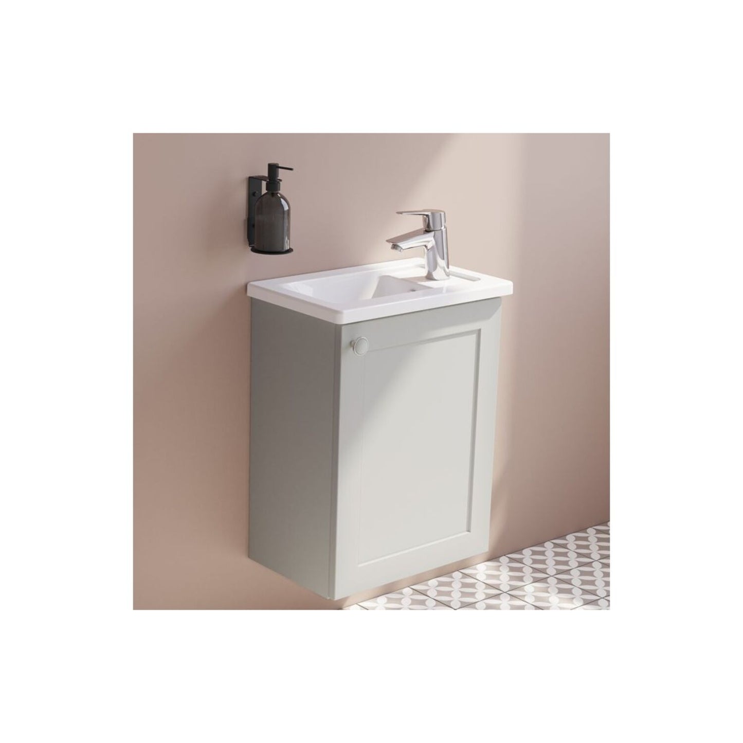 VitrA Root Classic 40cm 1 Door Wall Hung Slim Washbasin Unit (RH Hinge) - Matt Light Grey