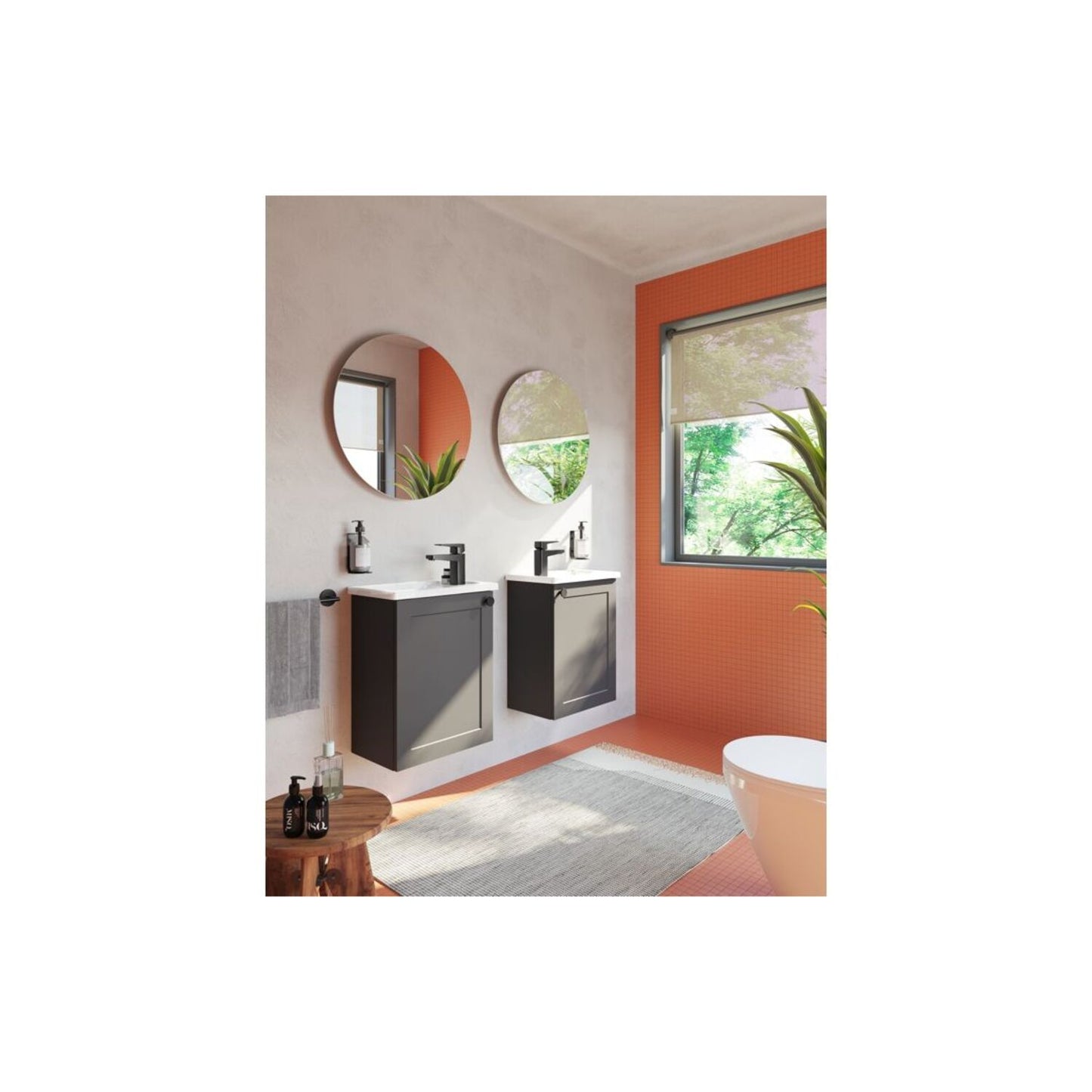 VitrA Root Classic 40cm 1 Door Wall Hung Slim Washbasin Unit (RH Hinge) - Matt Graphite