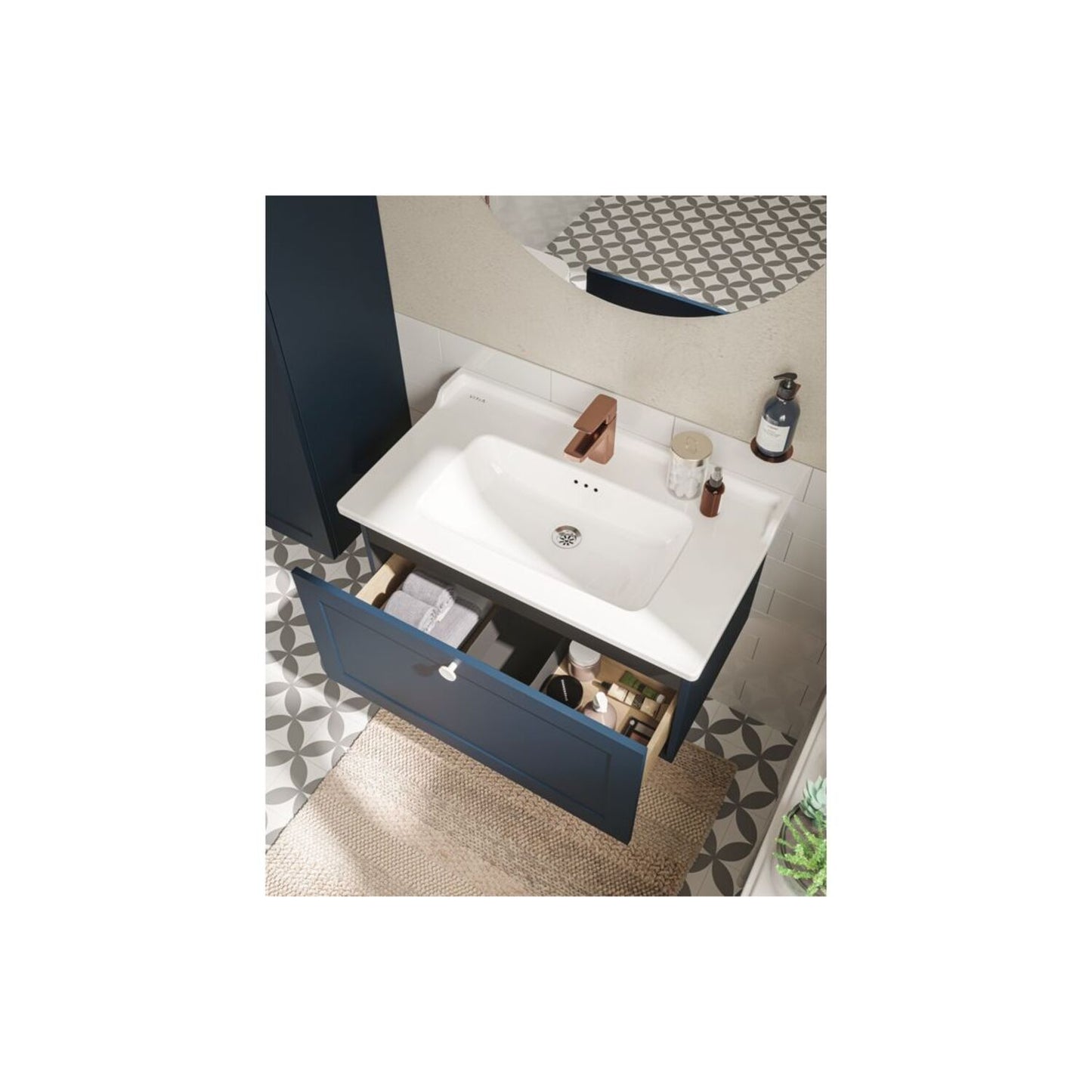 VitrA Root Classic 80cm 1 Drawer Washbasin Unit - Matt Dark Blue