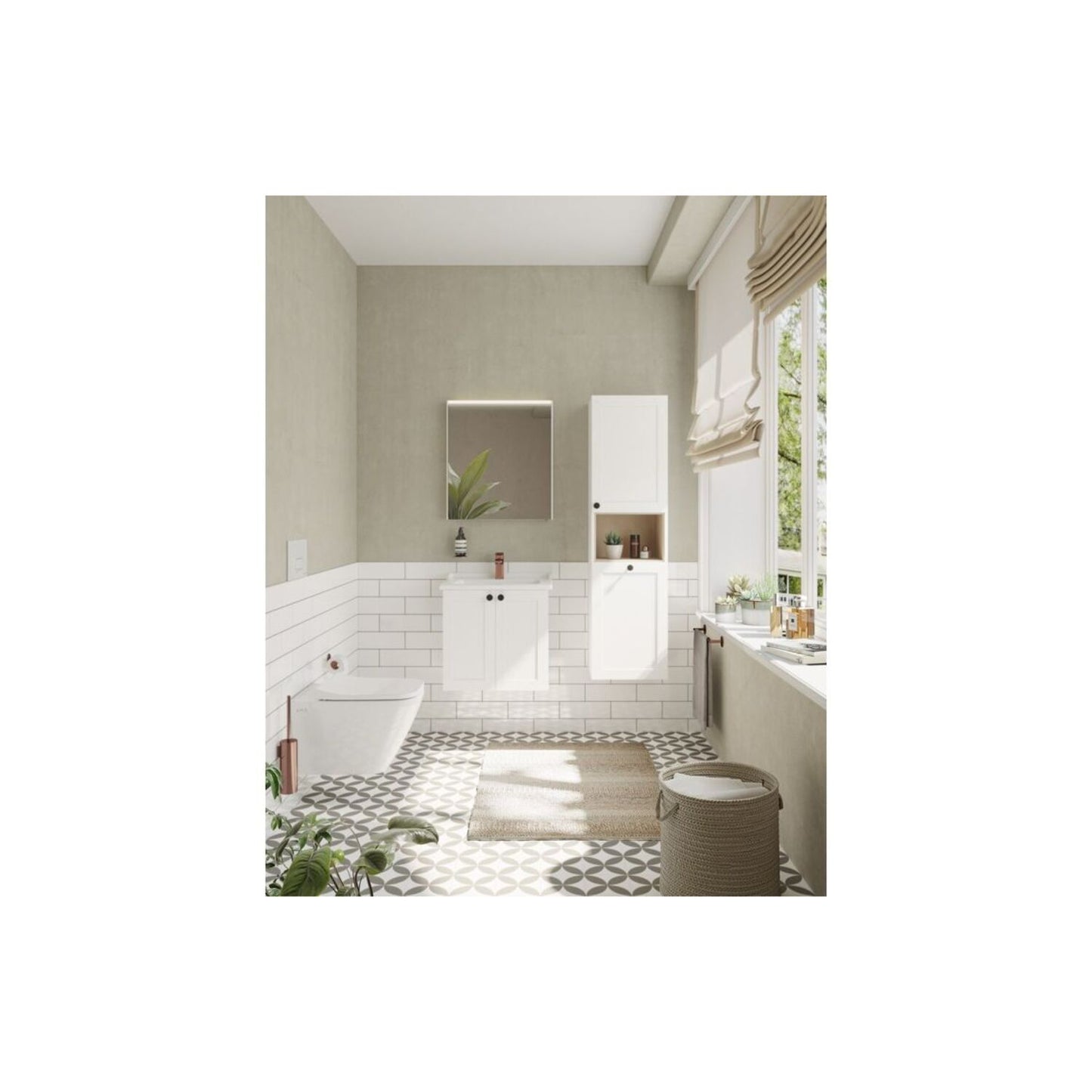 VitrA Root Classic 40cm 2 Door Semi-Tall Unit w/Laundry Basket (RH Hinge) - Matt White