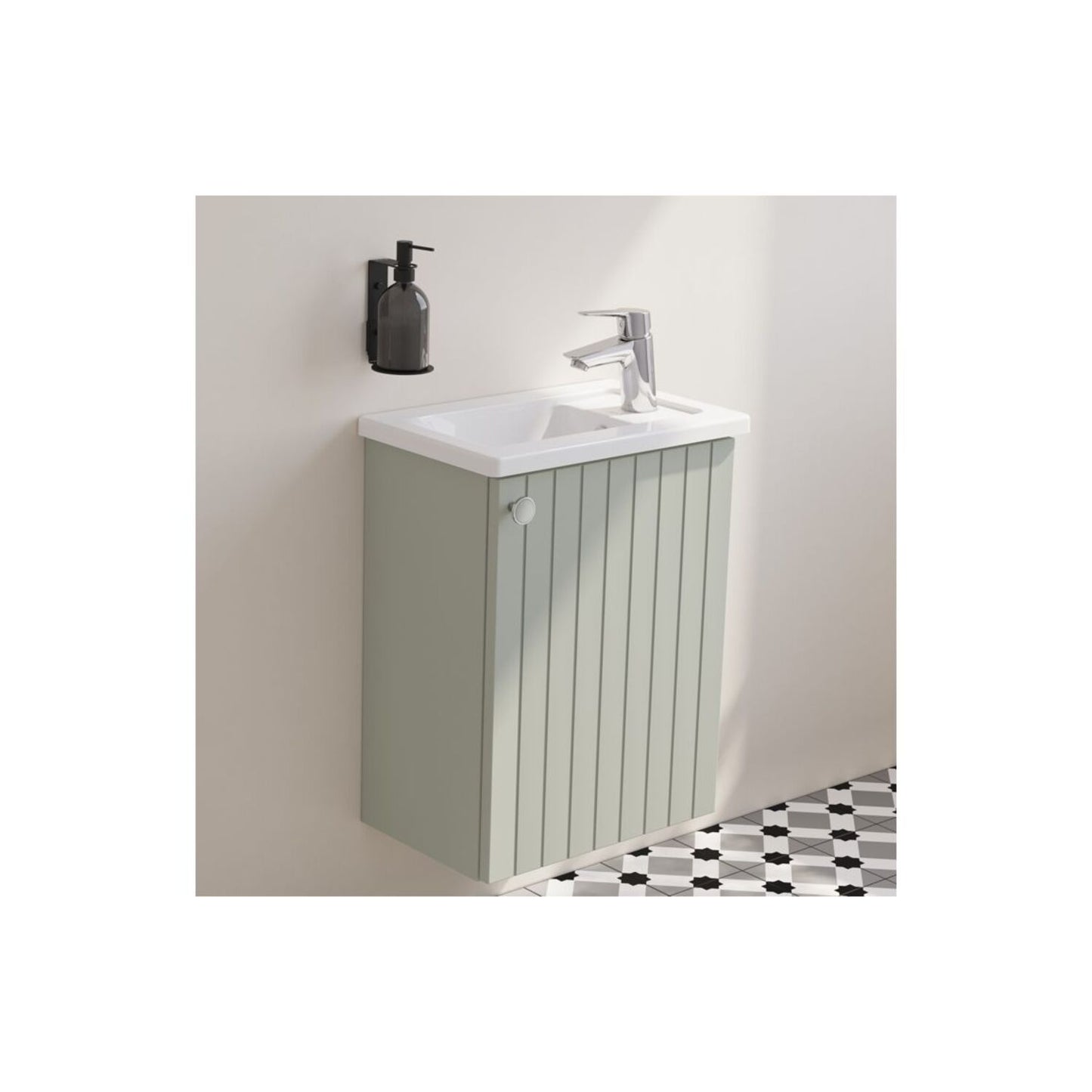 VitrA Root Groove 40cm 1 Door Wall Hung Slim Washbasin Unit (RH Hinge) - Matt Retro Green