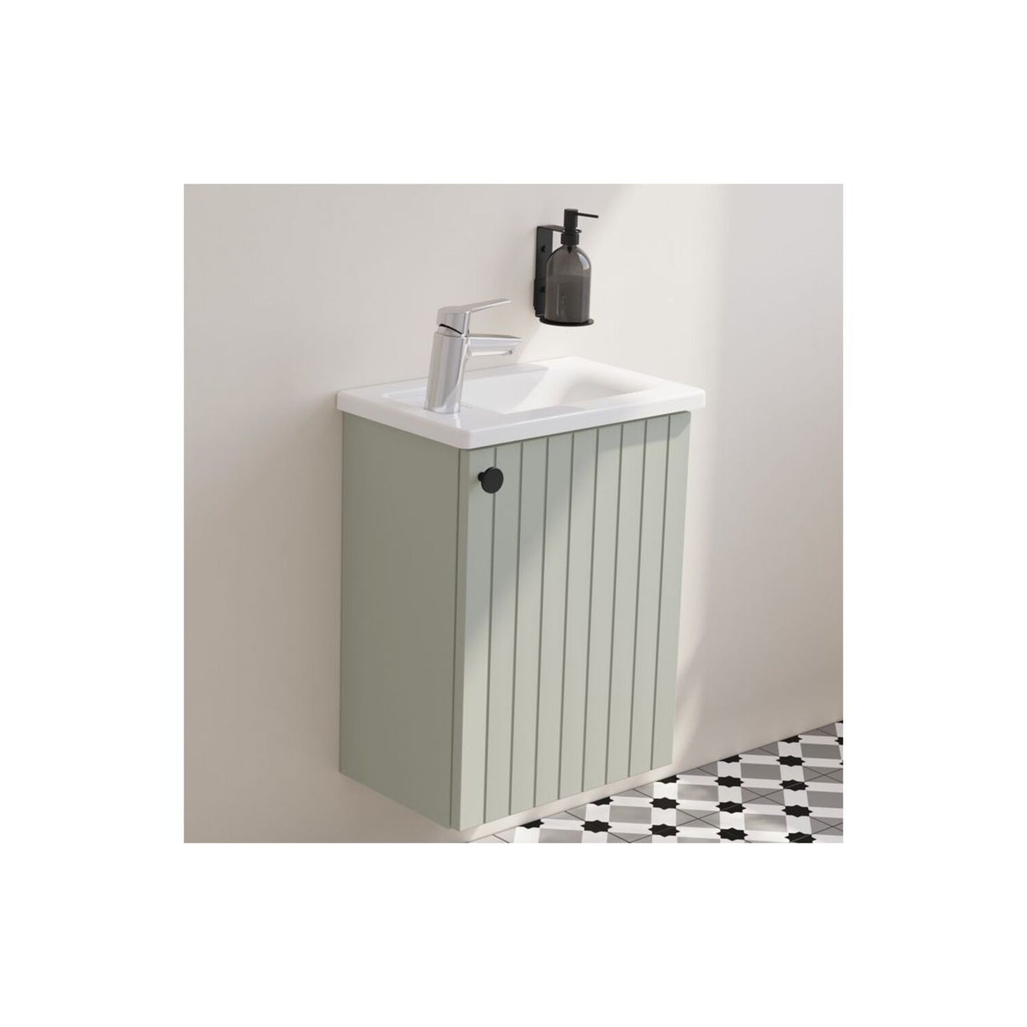 VitrA Root Groove 40cm 1 Door Wall Hung Slim Washbasin Unit (RH Hinge) - Matt Retro Green