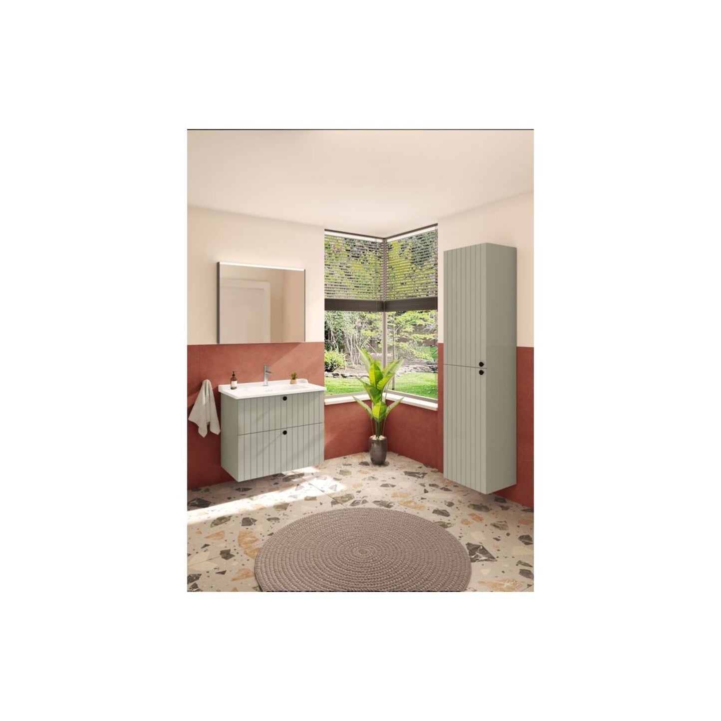 VitrA Root Groove 40cm 2 Door Tall Unit (LH Hinge) - Matt Retro Green