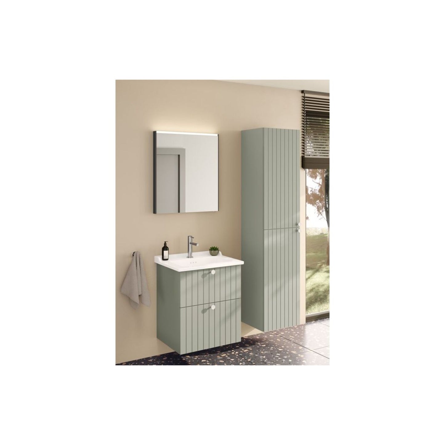 VitrA Root Groove 40cm 2 Door Tall Unit (LH Hinge) - Matt Retro Green