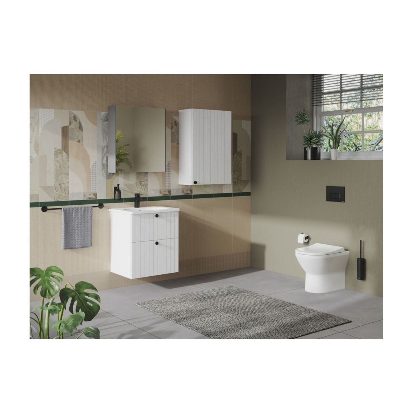 VitrA Root Groove 60cm 1 Door Upper/Wall Unit (RH Hinge) - Matt White