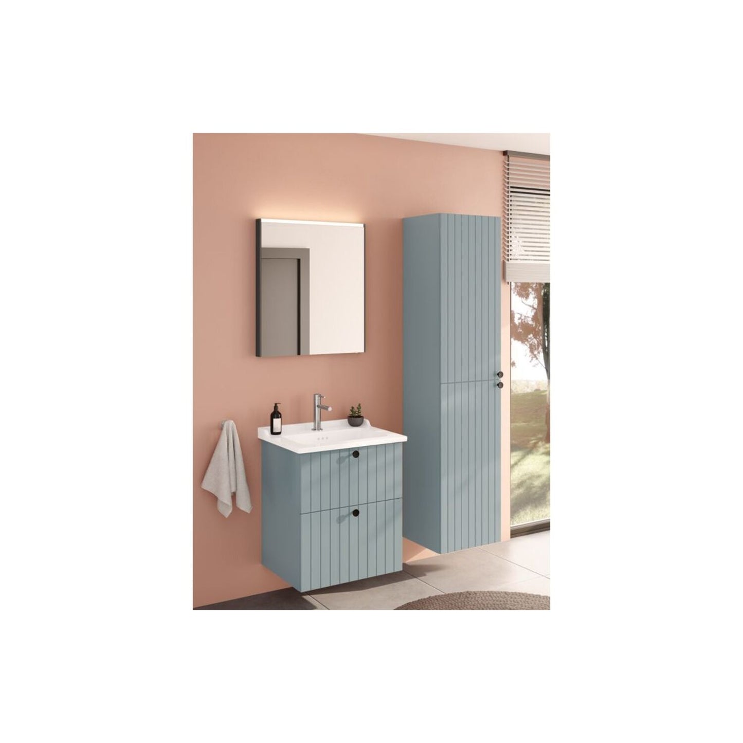 VitrA Root Groove 40cm 2 Door Tall Unit (LH Hinge) - Matt Fjord Green