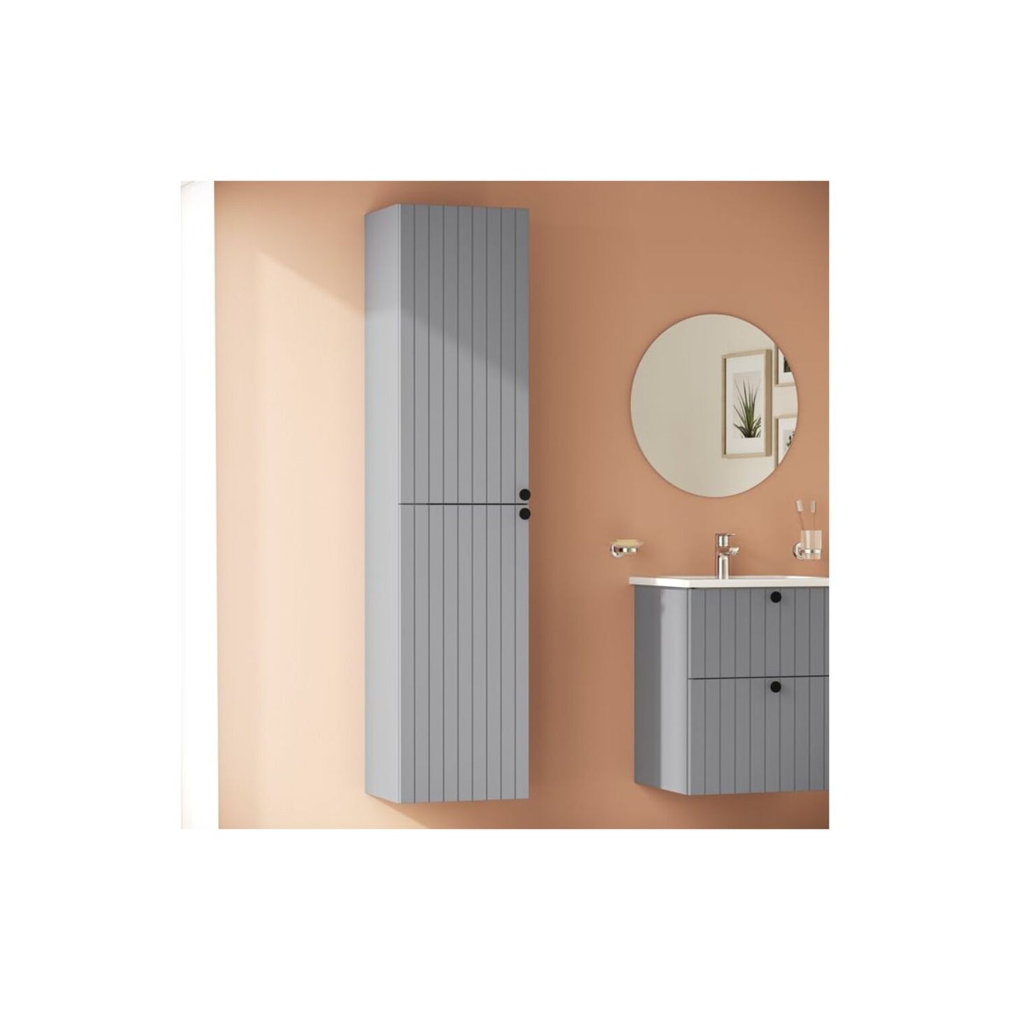 VitrA Root Groove 40cm 2 Door Tall Unit (LH Hinge) - Matt Grey