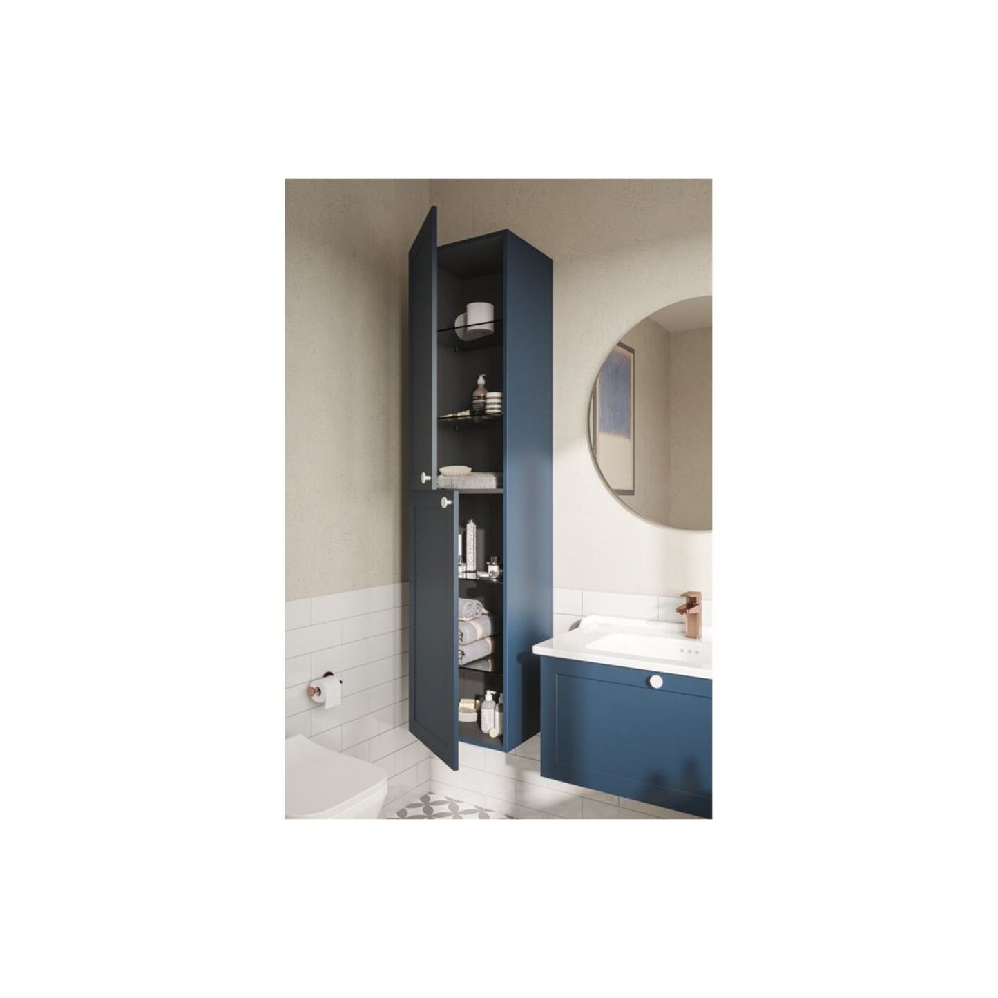 VitrA Root Classic 40cm 2 Door Tall Unit (LH Hinge) - Matt Dark Blue