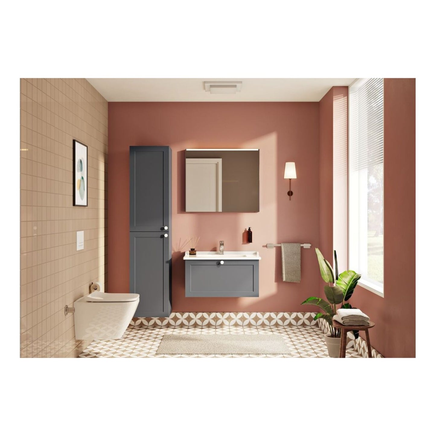 VitrA Root Classic 40cm 2 Door Tall Unit (LH Hinge) - Matt Dark Blue