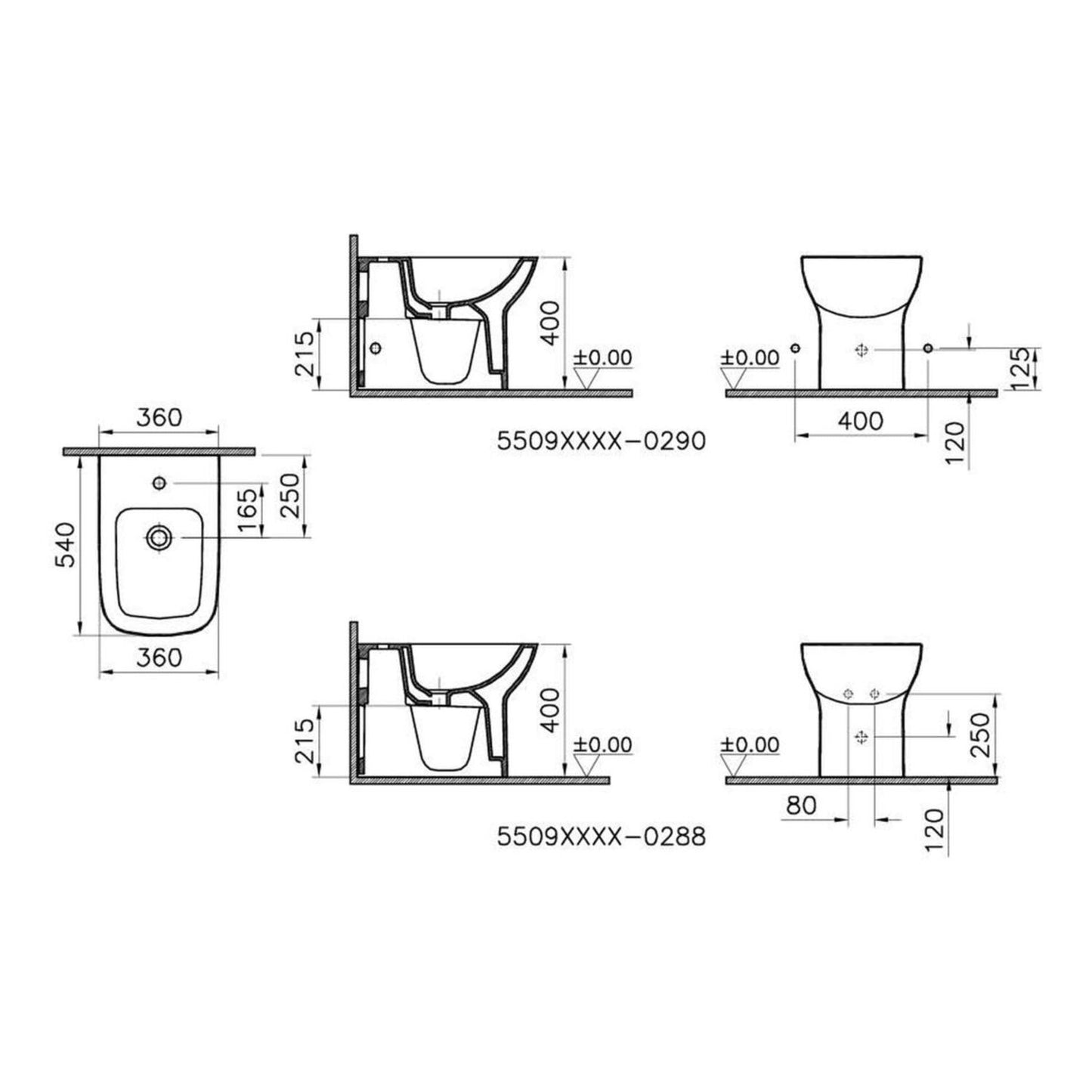 VitrA S20 Back to Wall Bidet - White