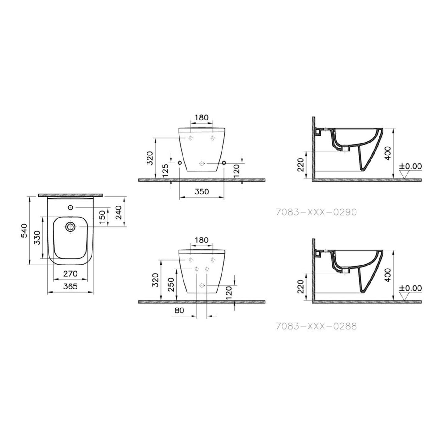 VitrA Integra Square Wall Hung Bidet - White