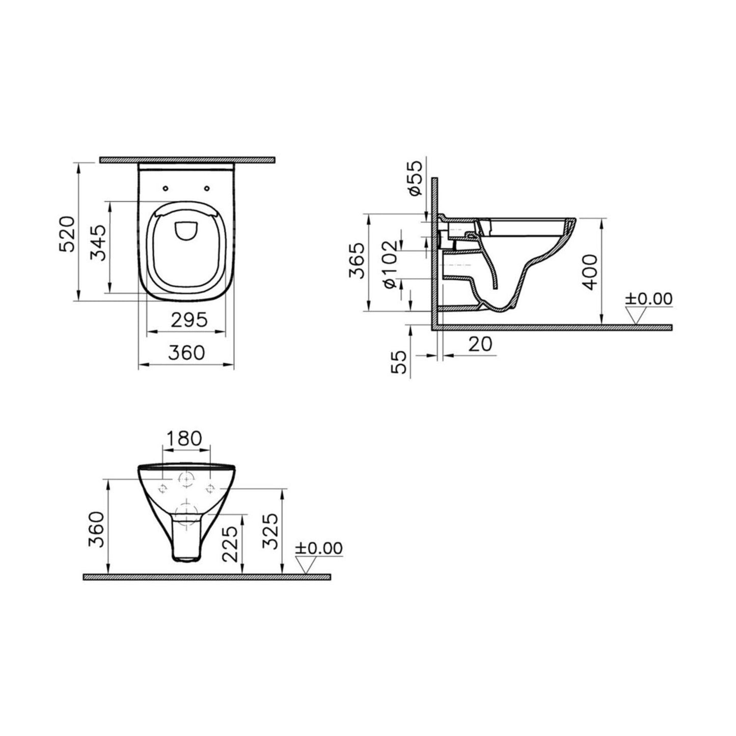 VitrA S20 Wall Hung Pan Only - White
