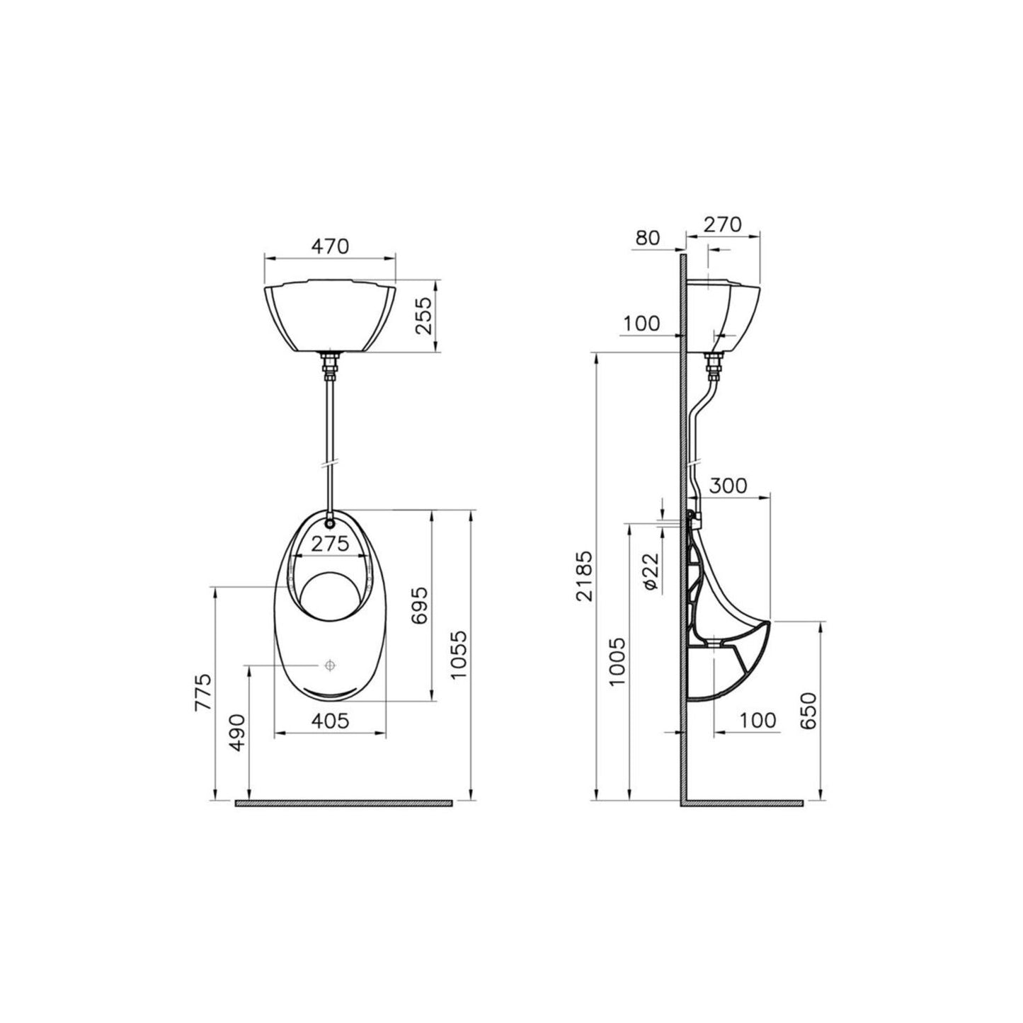 VitrA Urinal w/Concealed Trap - White